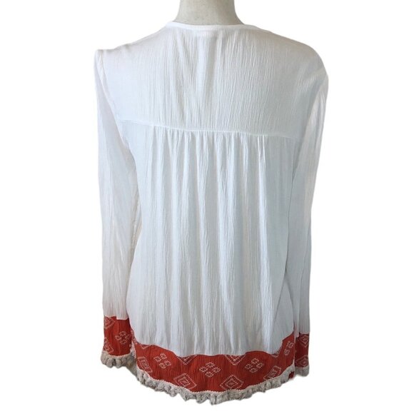 BEACHLUNCHLOUNGE Boho Top Women's Size Large White Orange Beachwear Gauzy - Picture 2 of 9